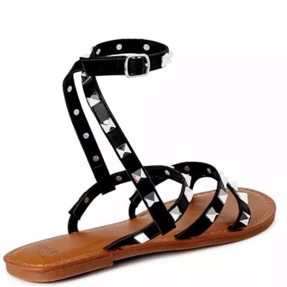 Time and Tru Women'sBlack Studded Gladiator Sandals - Picture 2 of 7